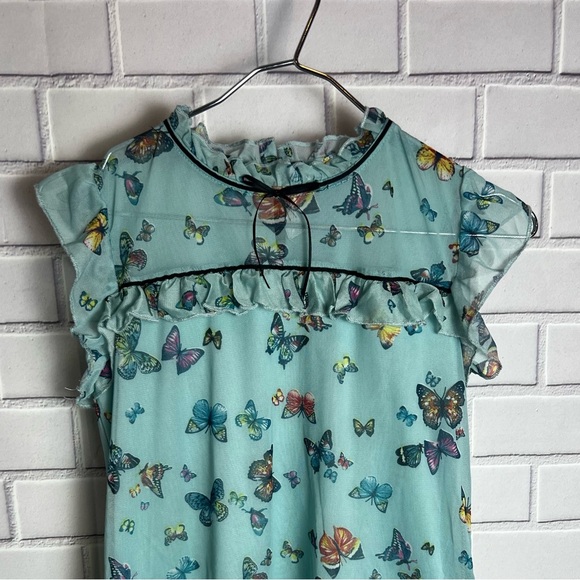Knitworks Butterfly Print Ruffle girls blouse / green size L(14) - Picture 7 of 9